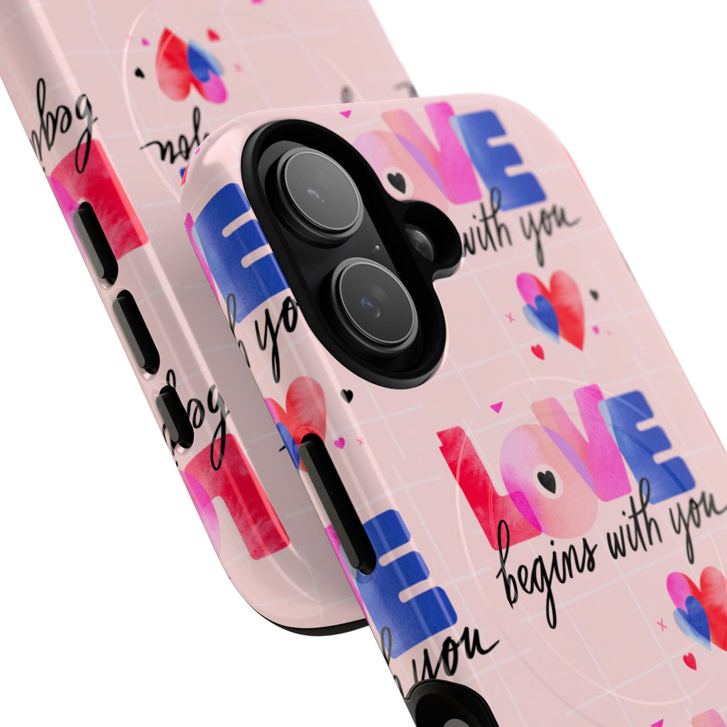 iPhone 17 Case • "Love Begins With You" Pink Magnetic Tough Case