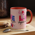 Love Begins With You Accent Coffee Mug — Pink Valentine Heart Ceramic Mug (11/15oz)