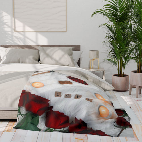 Arctic Fleece Blanket — Romantic Red Roses & 'LOVE' Scrabble Tiles Cozy Throw