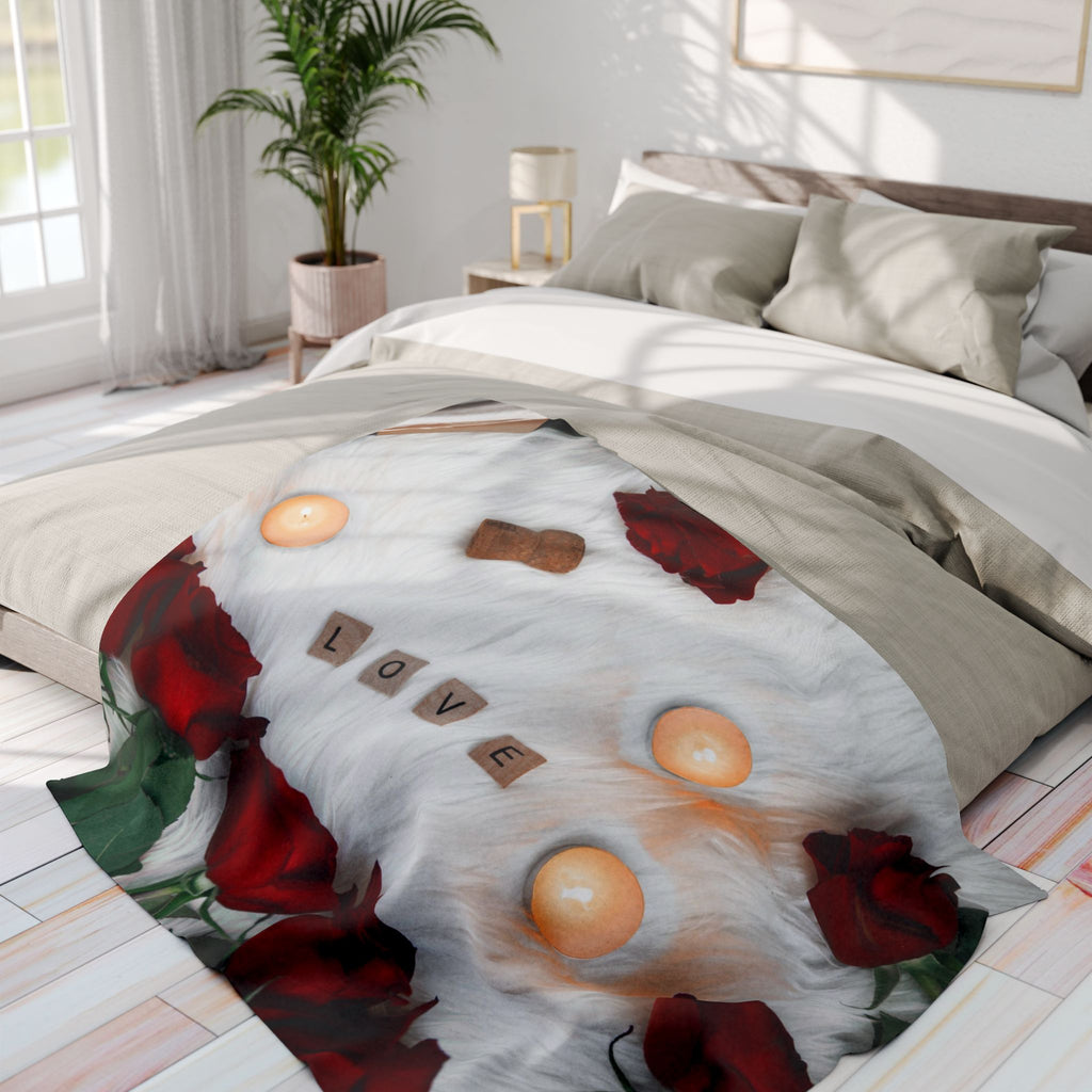 Arctic Fleece Blanket — Romantic Red Roses & 'LOVE' Scrabble Tiles Cozy Throw