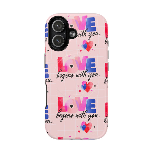 iPhone 17 Case • "Love Begins With You" Pink Magnetic Tough Case