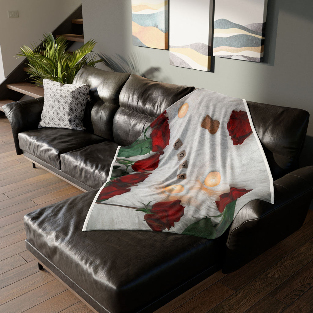 Love & Roses Cozy Blanket — Romantic Valentine's Throw with Candles