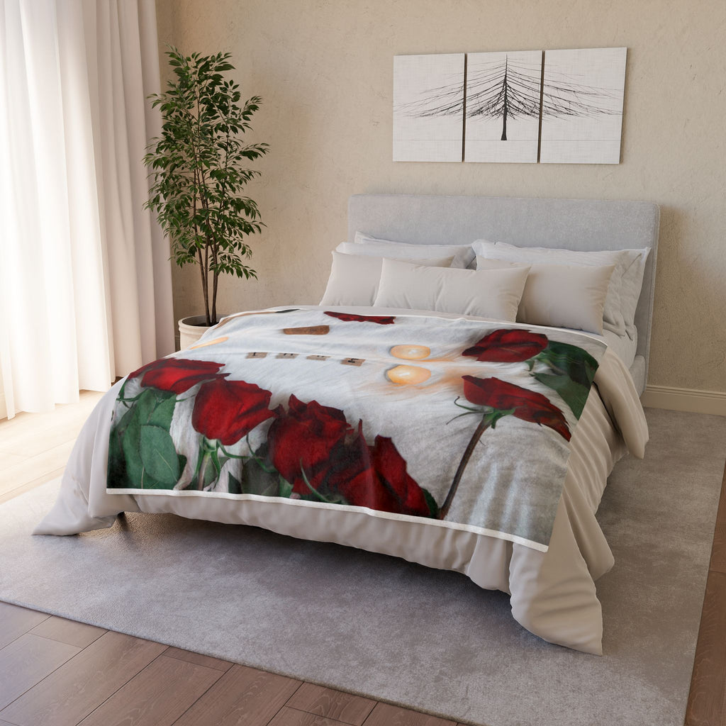 Love & Roses Cozy Blanket — Romantic Valentine's Throw with Candles